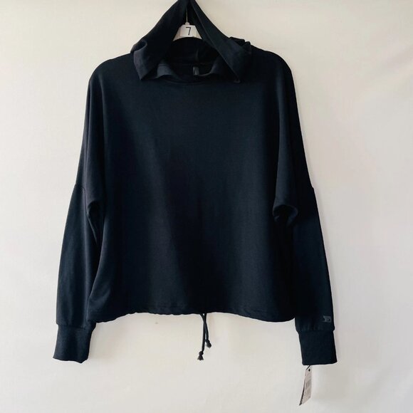 NWT Joe's Jeans Womens Black Drop Shoulder Crop Hooded Sweatshirt Size Small - Picture 1 of 9